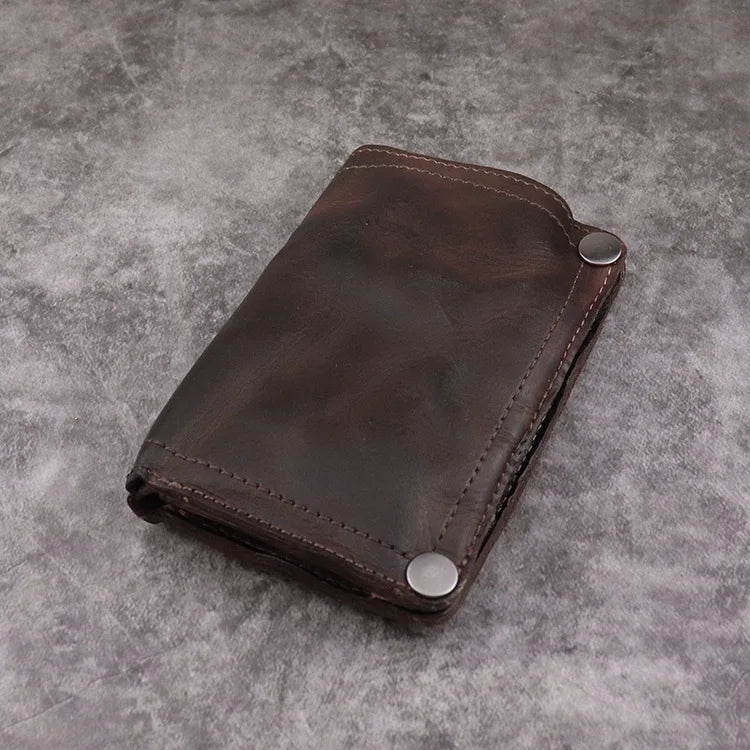Portefeuille homme cuir véritable vertical vintage compact avec bouton pression