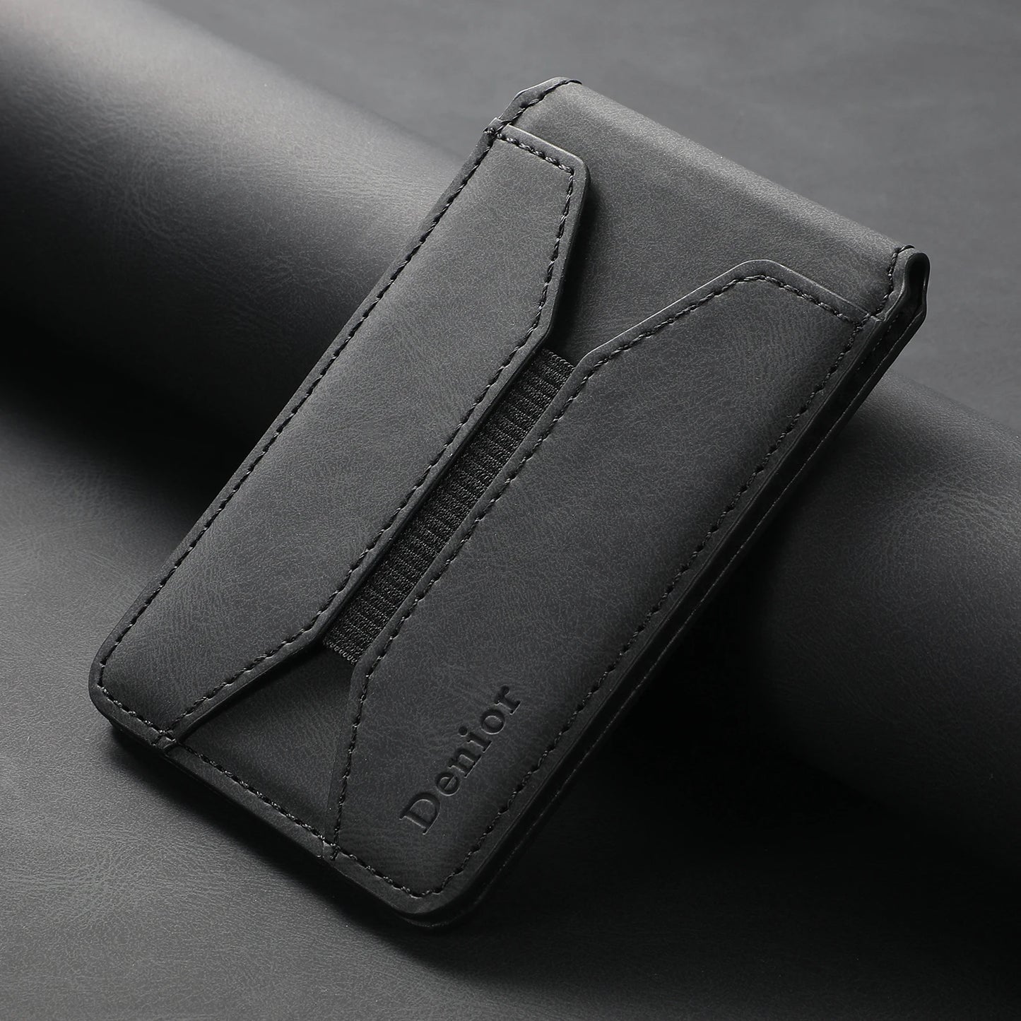 Porte-cartes magnétique cuir PU minimaliste avec élastique pour smartphone