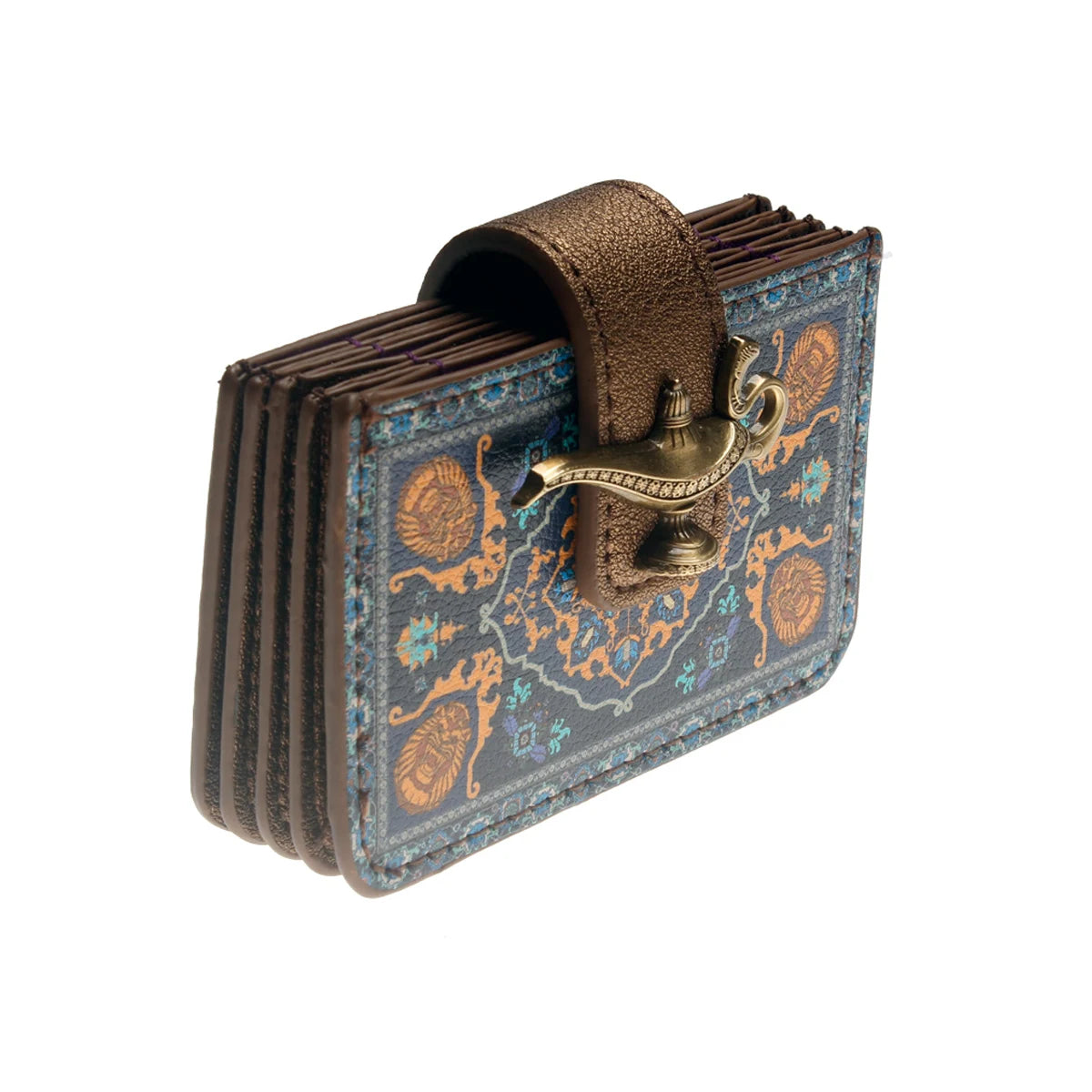 Mini portefeuille continental vintage en cuir pu avec motif géométrique et lampe d'aladin