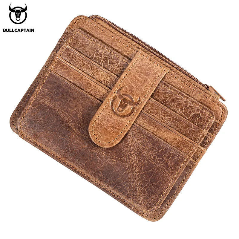 Porte-carte en cuir véritable avec blocage rfid et poche zippée