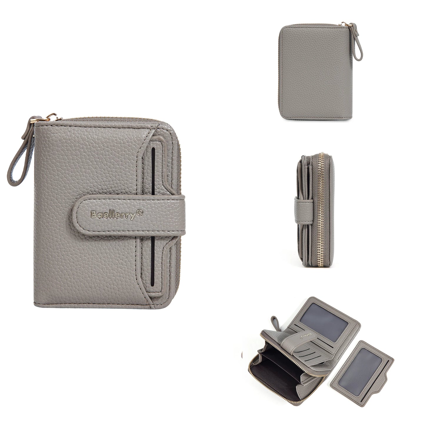 Portefeuille femme compact zippé en cuir PU RFID avec porte-cartes et poche monnaie