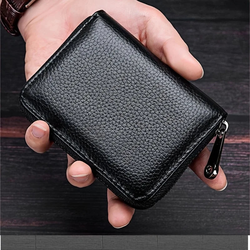 Porte-cartes en cuir PU noir avec compartiment monnaie zippé et fente ID — photo 1