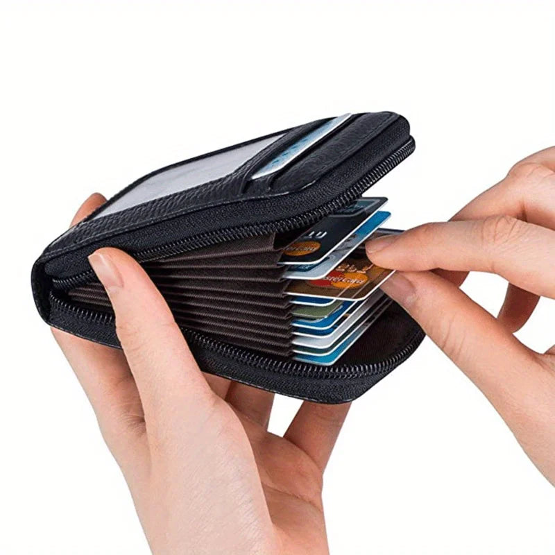 Porte-cartes en cuir PU noir avec compartiment monnaie zippé et fente ID — photo 2
