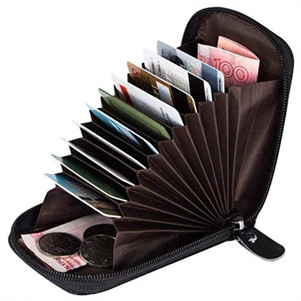 Porte-cartes en cuir PU noir avec compartiment monnaie zippé et fente ID — photo 3