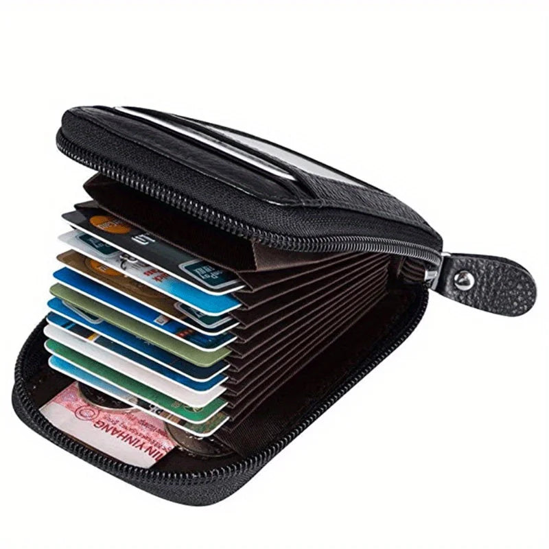 Porte-cartes en cuir PU noir avec compartiment monnaie zippé et fente ID — photo 4