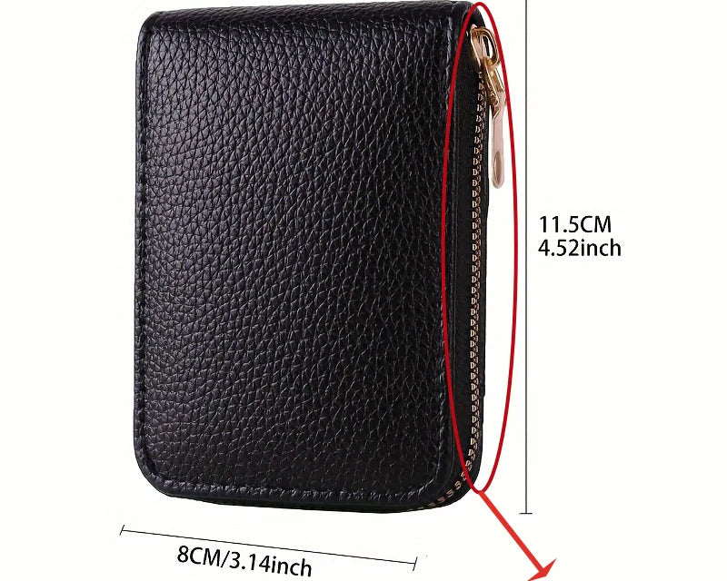 Porte-cartes en cuir PU noir avec compartiment monnaie zippé et fente ID — photo 5 Image