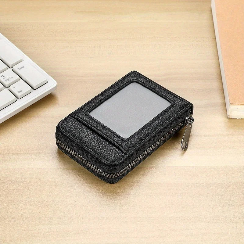 Porte-cartes en cuir PU noir avec compartiment monnaie zippé et fente ID — photo 6