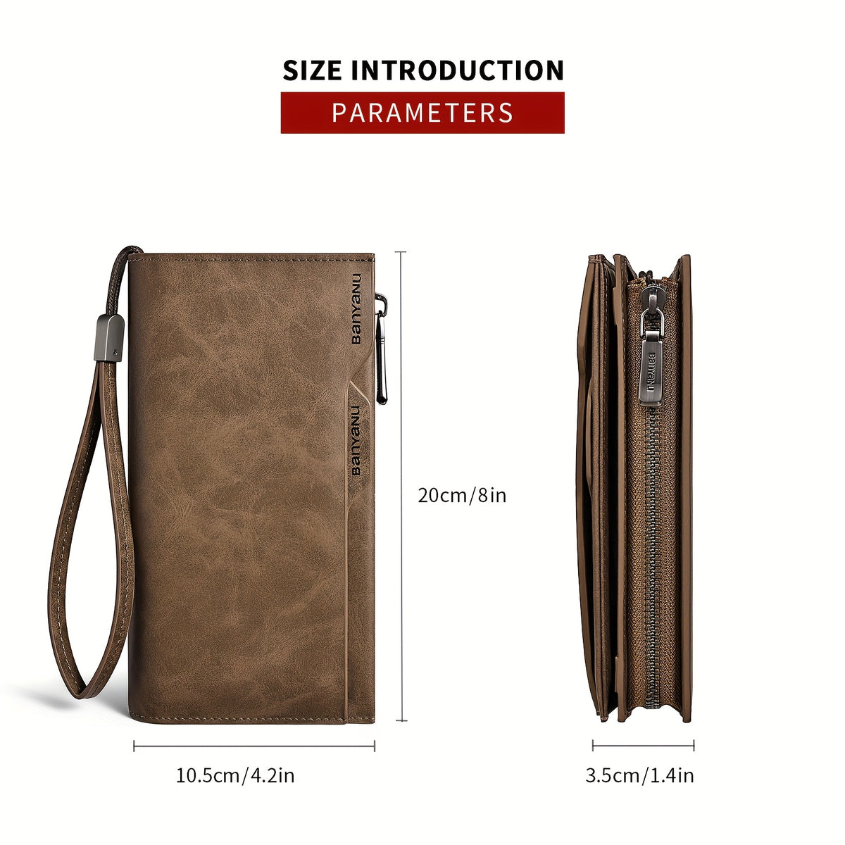 Portefeuille homme long en cuir vintage, 26 emplacements