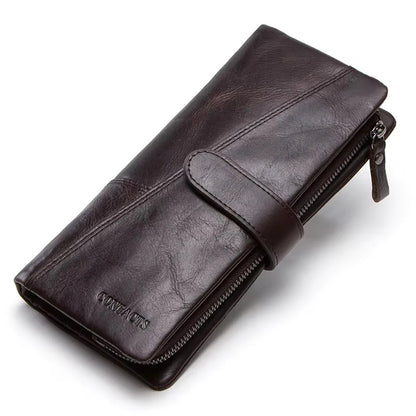 Portefeuille long en cuir de vachette véritable avec compartiment téléphone pour femme
