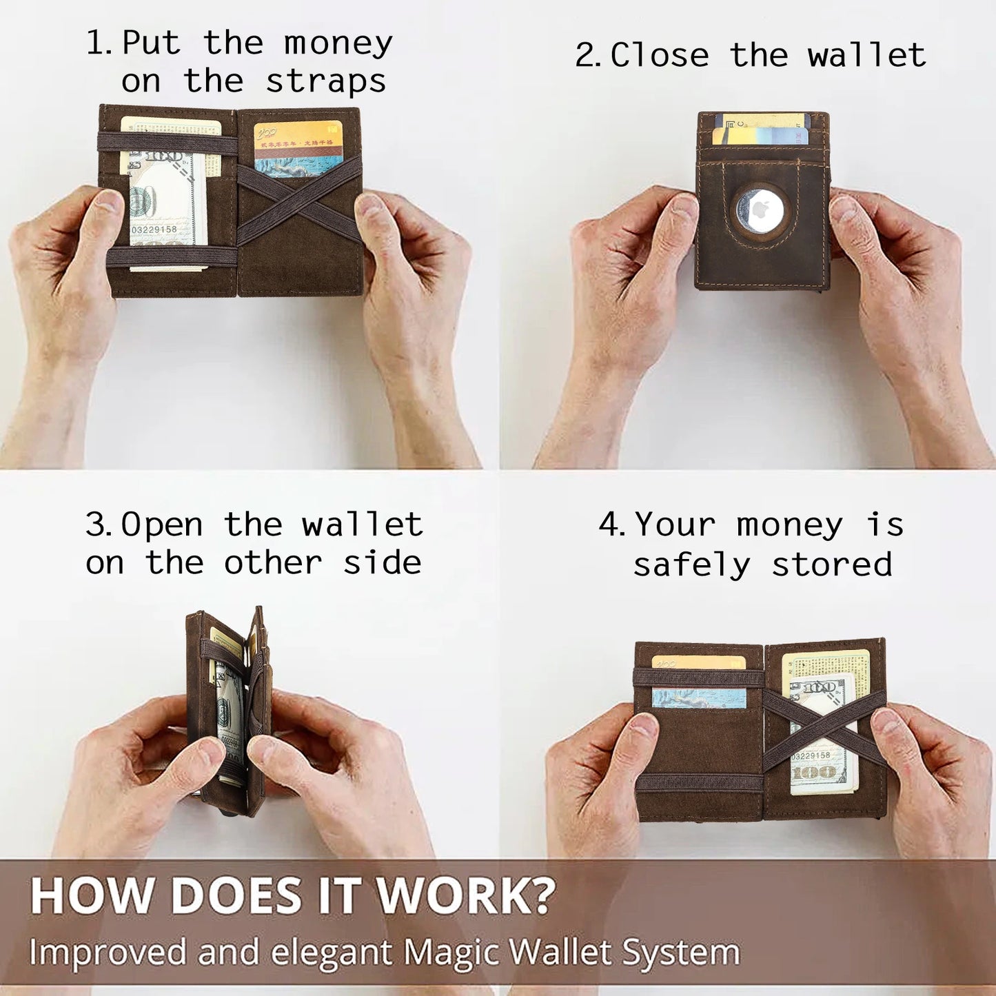 Portefeuille Magic Wallet  en cuir véritable - Pop-Up & RFID
