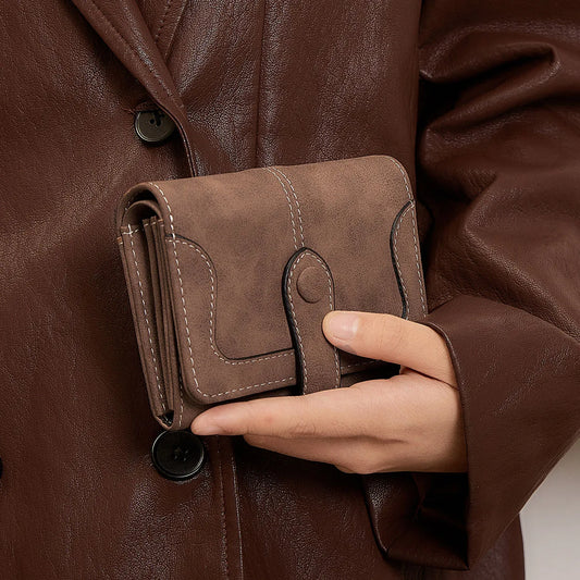 Portefeuille femme compact vintage en cuir PU avec rabat, zip et grande capacité