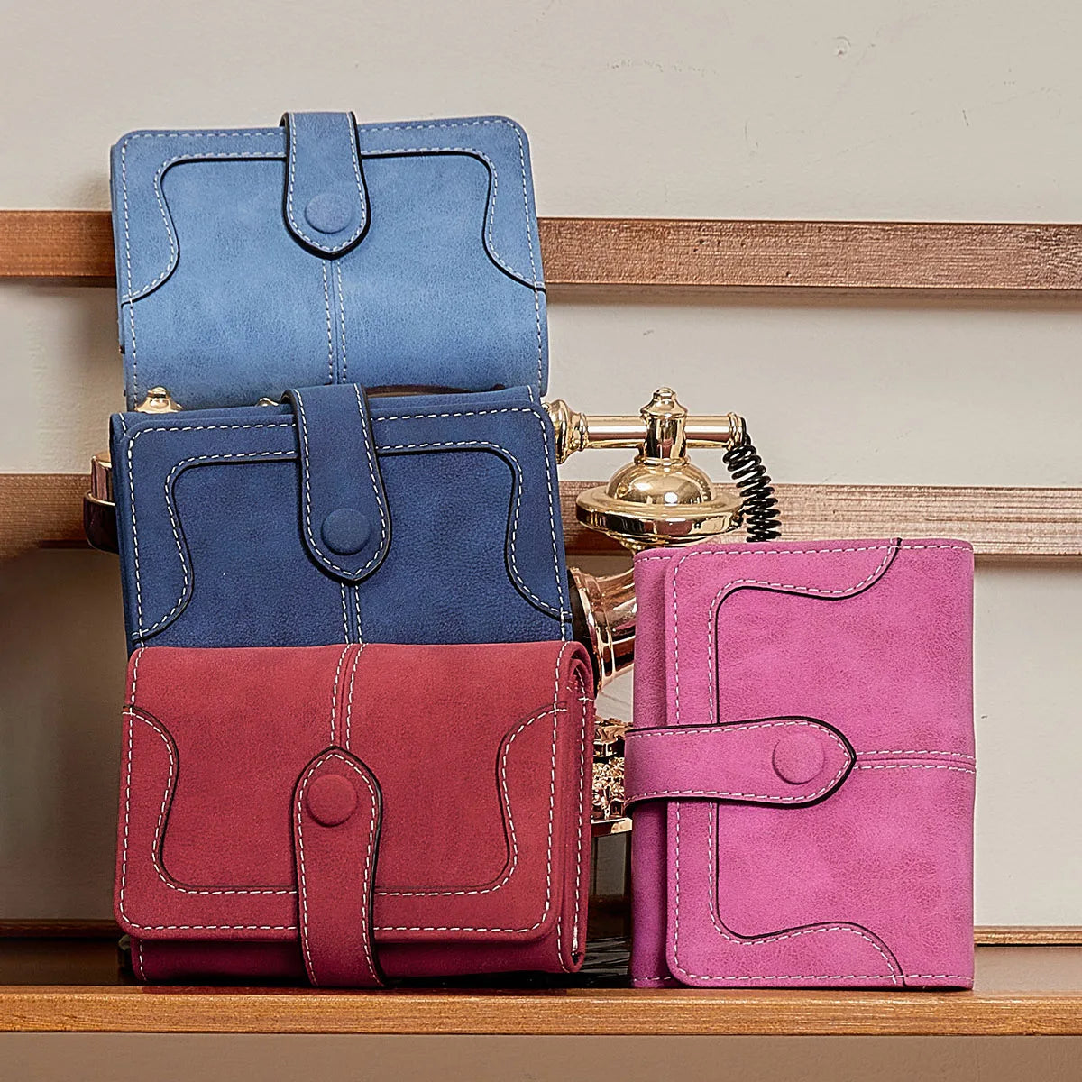 Portefeuille femme compact vintage en cuir PU avec rabat, zip et grande capacité