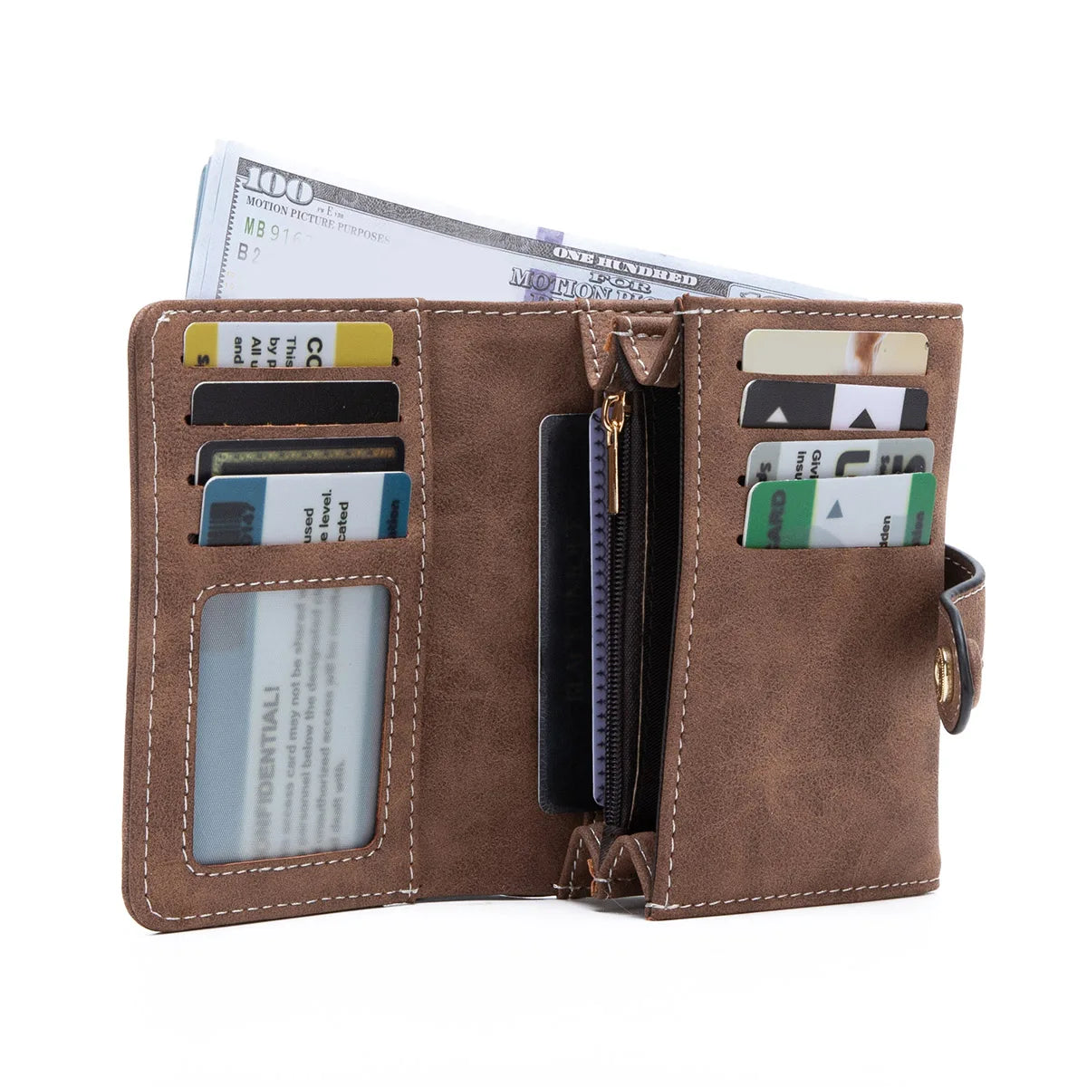 Portefeuille femme compact vintage en cuir PU avec rabat, zip et grande capacité
