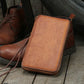 Portefeuille homme cuir véritable long zippé vintage grande capacité avec dragonne