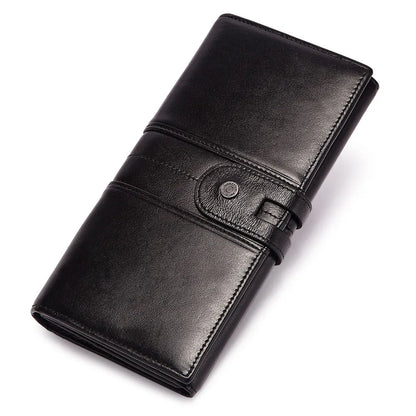 Portefeuille long femme en cuir véritable RFID avec zip et compartiments multiples