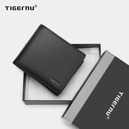 Portefeuille homme en cuir véritable compact avec porte-cartes et compartiments élégants