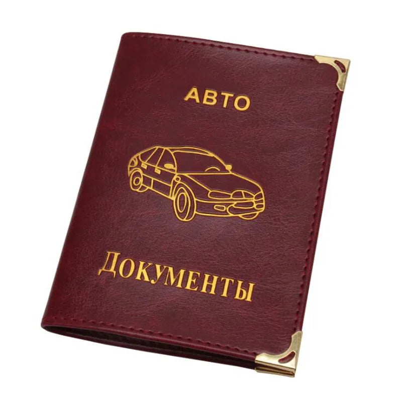Porte-documents voiture en cuir PU pour permis et papiers auto style vintage russe