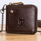 Portefeuille homme en cuir véritable RFID avec chaîne zippé compact vintage