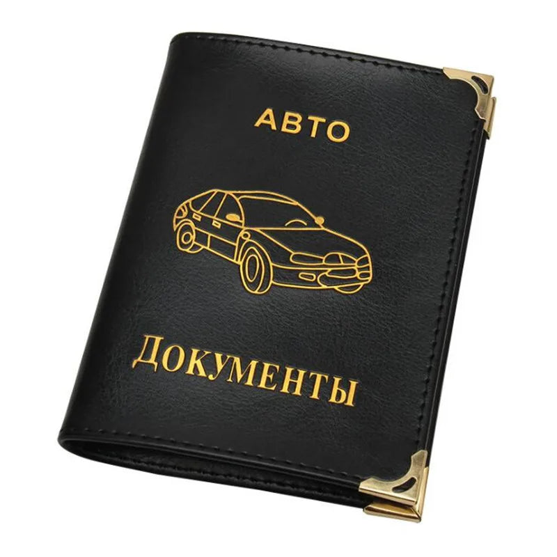 Porte-documents voiture en cuir PU pour permis et papiers auto style vintage russe