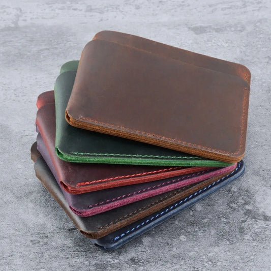Porte-cartes slim en cuir véritable Crazy Horse compact avec 3 emplacements unisexe
