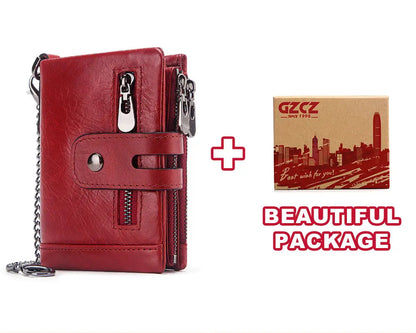 Portefeuille homme cuir véritable RFID avec chaîne zippé compact personnalisable