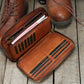 Portefeuille homme cuir véritable long zippé vintage grande capacité avec dragonne