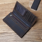Portefeuille long homme en cuir véritable vintage avec porte-cartes et compartiment téléphone