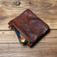 Portefeuille cuir véritable vachette rétro compact avec zip et porte-monnaie