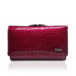 Portefeuille femme compact en cuir véritable verni effet crocodile avec fermoir métallique