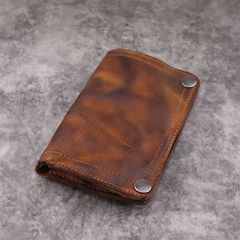 Portefeuille homme cuir véritable vertical vintage compact avec bouton pression