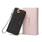 Portefeuille long femme en cuir véritable saffiano avec zip et dragonne grande capacité