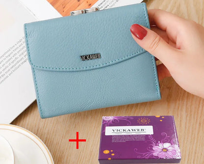 Portefeuille femme compact en cuir véritable à rabat avec porte-cartes intégré
