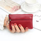 Porte-monnaie compact en similicuir avec porte-clés et double fermeture zippée