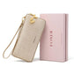 Portefeuille long femme en cuir véritable saffiano avec zip et dragonne grande capacité