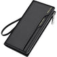 Portefeuille long homme en cuir véritable multifonction avec zip et compartiment téléphone grande capacité