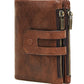 Portefeuille homme joyir en cuir véritable vintage avec double zip et protection RFID