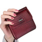 Portefeuille femme compact en cuir véritable motif crocodile avec bouton pression élégant