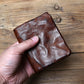 Portefeuille cuir véritable vachette rétro compact avec zip et porte-monnaie