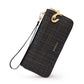 Portefeuille long femme en cuir véritable saffiano avec zip et dragonne grande capacité