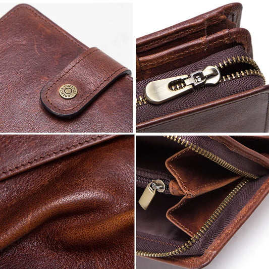 Portefeuille en cuir véritable Crazy Horse pour homme – Portefeuille avec porte-cartes, porte-monnaie et protection RFID, style vintage