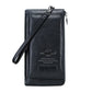 Portefeuille long en cuir véritable avec compartiment téléphone et dragonne