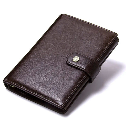 Portefeuille en Cuir Véritable | Design à Fermeture Hasp avec Porte-Passport et Compartiments Multiples