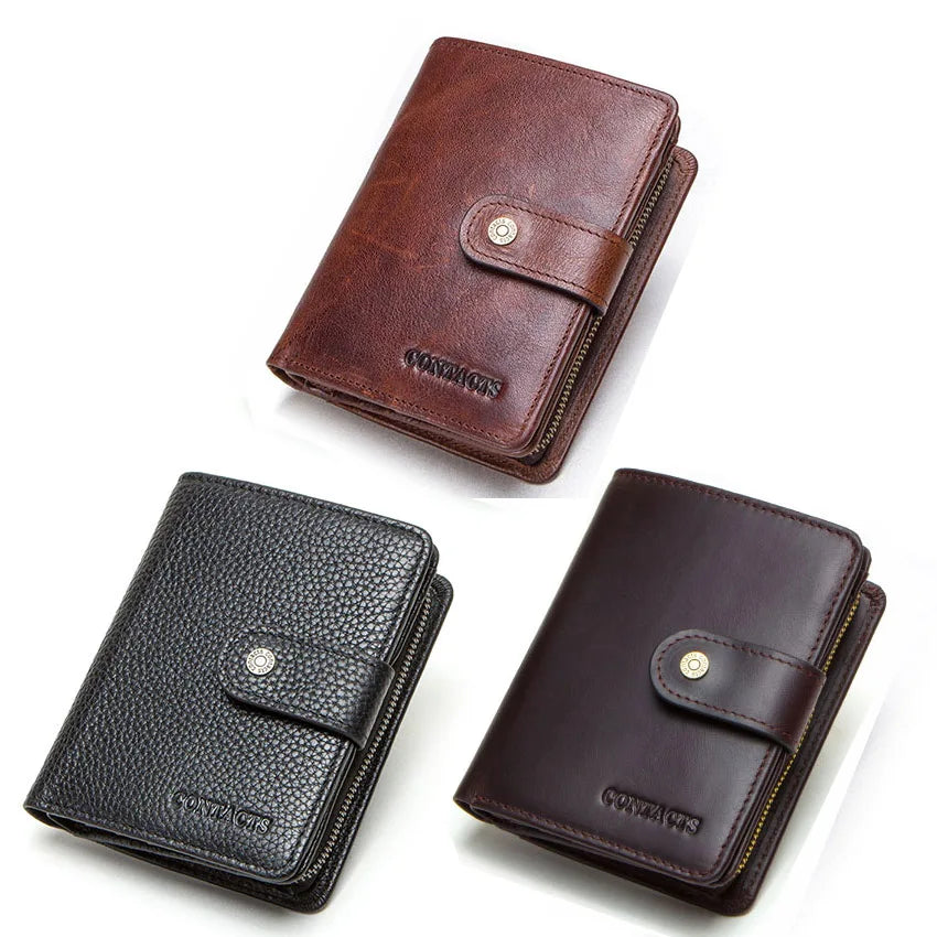 Portefeuille en cuir véritable Crazy Horse pour homme – Portefeuille avec porte-cartes, porte-monnaie et protection RFID, style vintage