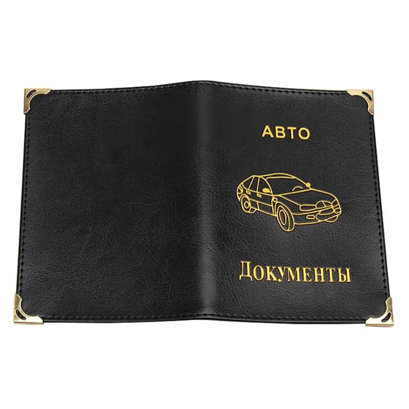 Porte-documents voiture en cuir PU pour permis et papiers auto style vintage russe