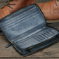 Portefeuille homme cuir véritable long zippé vintage grande capacité avec dragonne