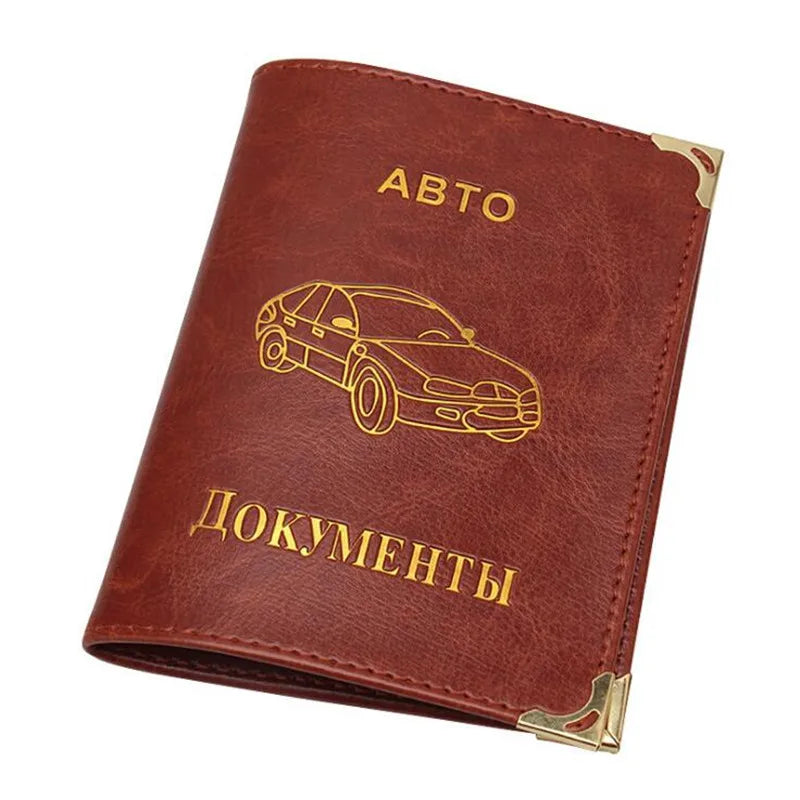 Porte-documents voiture en cuir PU pour permis et papiers auto style vintage russe