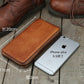 Portefeuille homme cuir véritable long zippé vintage grande capacité avec dragonne