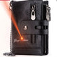 Portefeuille homme cuir véritable RFID avec chaîne zippé compact personnalisable