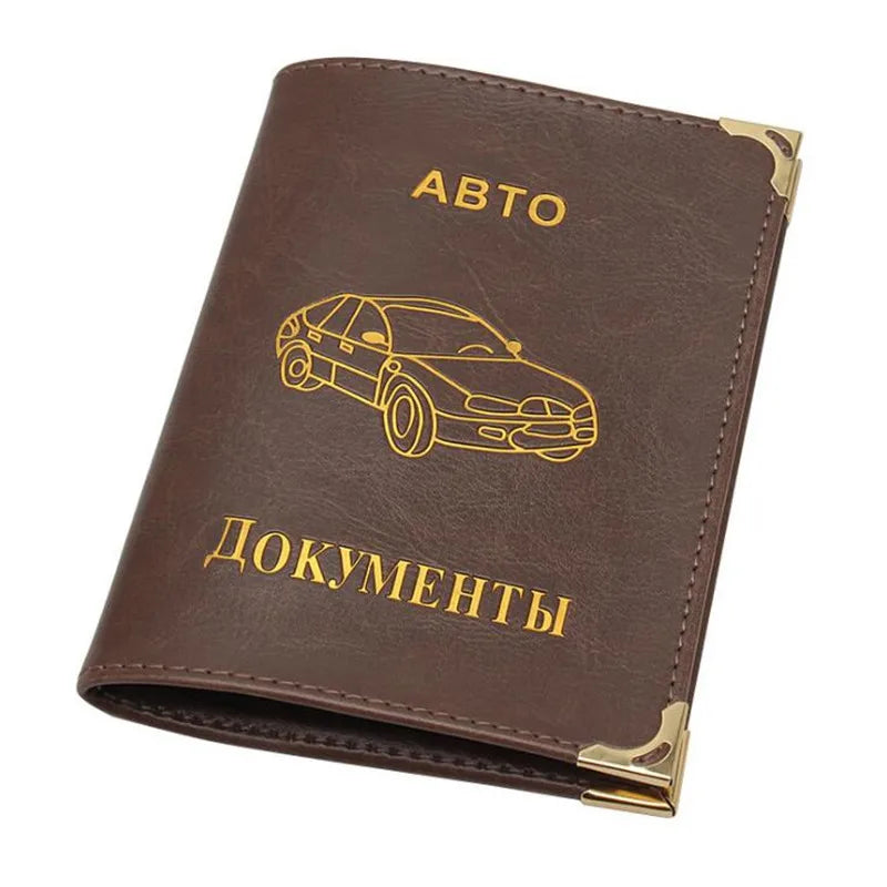 Porte-documents voiture en cuir PU pour permis et papiers auto style vintage russe