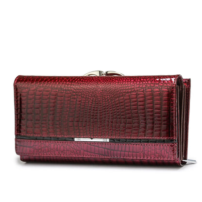 Portefeuille long en cuir de vachette effet alligator pour femme